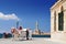 A horse and cart for city tours, at the Venetian era harbour, at the Mediterranean port of Chania, Crete, Greek Islands, Greece