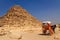Horse cart at giza pyramid , cairo in egypt