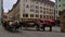 Horse and cart standing on cobbled street in the historic center of Dresden in front the Hilton hotel.