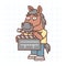 Horse character holding clapperboard and smiling. Hand drawn character