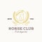 Horse Club Abstract Vector Logo Template Line Style with Typography. Stallion Head in a Circle. Laurel. Gold and Brown