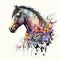 Horse with Colorful Flower Crown in Watercolor - Generative AI
