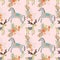 Horse and deer in garden seamless pattern.