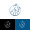 Horse, Dog and Cat symbols in a round logo in line art style vector illustration. Veterinary logo with cat, horse and dog heads in