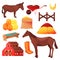 Horse and donkey cattle farm or ranch stable icons