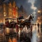 Horse-Drawn Carriage in a Bustling Cityscape