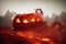 horse-drawn carriage of Halloween pumpkins