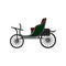 Horse-drawn open carriage with small green cab, red seat and big wheels. Flat vector icon of vintage vehicle for