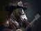 Horse dressed as a pirate with a guitar.