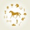 Horse equipment icon set gold