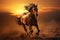 Horse galloping through desert. Generative AI