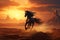 Horse galloping through desert. Generative AI