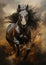 Horse gallops on the dust, epic moment. Freedom horse running in the dark background. AI Generative