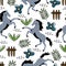 Horse hand drawn and floral drawing seamless pattern childish style for kids and baby fashion textile print
