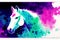 Horse head art illustration painting design on watercolor splash background.Digital art, Generative AI