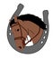 Horse head in horseshoe, logo design