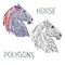 Horse head polygons coloured and outline vector