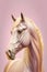 Horse head portrait, pink pastel colors. Generative AI