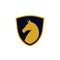 Horse head shield badge emblem label logo design vector. universal flat golden horse brand template. animal wildlife symbol icon