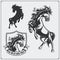 Horse heraldry coat of arms. Labels, emblems and design elements for sport club.