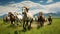 Horse herd run in beautiful green meadow