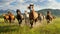 Horse herd run in beautiful green meadow