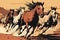 Horse herd run in desert. Running horses. Generative AI