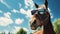 horse hipster head. funny horse portrait in sunglasses, Bay horse face in sunglasses. AI Generative