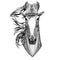 Horse, hoss, knight, steed, courser wearing cowboy hat. Wild west animal. Hand drawn image for tattoo, emblem, badge