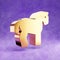 Horse icon. Gold glossy Horse symbol isolated on violet velvet background.