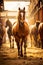 horse in its stable. The equine animal is set in a rustic and rural scene,