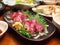 Horse meat sashimi. Japanese food.