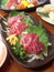 Horse meat sashimi. Japanese food.