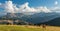 Horse over Dolomite landscape Geisler Odle mountain Dolomites Group Val di Funes