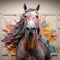 The horse painting features colorful splatters on a white background. (Generative AI