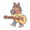 Horse plays guitar and walks. Hand drawn character