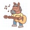 Horse plays guitar whistles and walks. Hand drawn character
