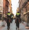Horse police power in Madrid, Spain