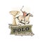 Horse polo retro icon, equestrian sport jockey