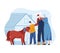 Horse pony for people, child and family vector illustration. Childhood with animal love, mother father, small son happy