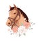 Horse portrait in digital watercolor style and a bouquet of roses