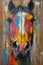 Horse Portrait Painting, Colorful Rustic Pet and Animal Street Art Mural