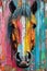 Horse Portrait Painting, Colorful Rustic Pet and Animal Street Art Mural