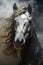 Horse portrait with smoke. Created with Generative AI