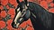 Horse Poster: Woodcut-inspired Graphic Of A Horse In Front Of Roses