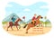 Horse Race Cartoon Illustration with Characters People doing Competition Sports Championships or Equestrian Sports in Racecourse