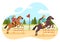 Horse Race Cartoon Illustration with Characters People doing Competition Sports Championships or Equestrian Sports in Racecourse