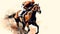 Horse racing . Digital illustration of thoroughbred horse and jockey.