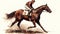 Horse racing . Digital illustration of thoroughbred horse and jockey.