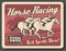 Horse racing retro poster of equestrians on track